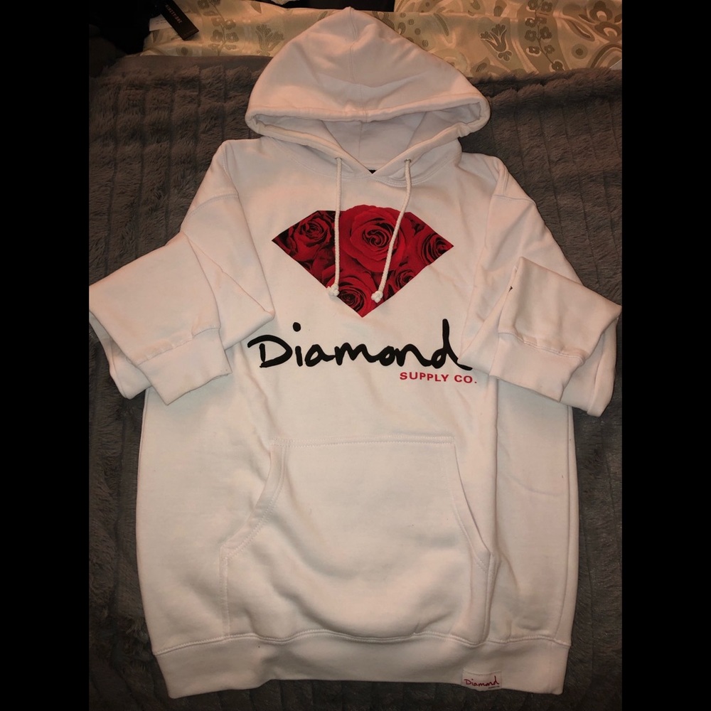 White w/ roses print Diamond hoodie